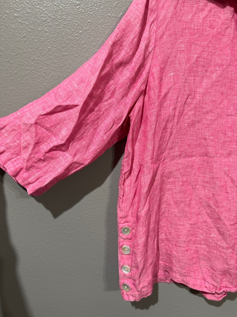 Tahari Bright Pink 100% Linen V-Neck Tunic - Picture 3 of 5